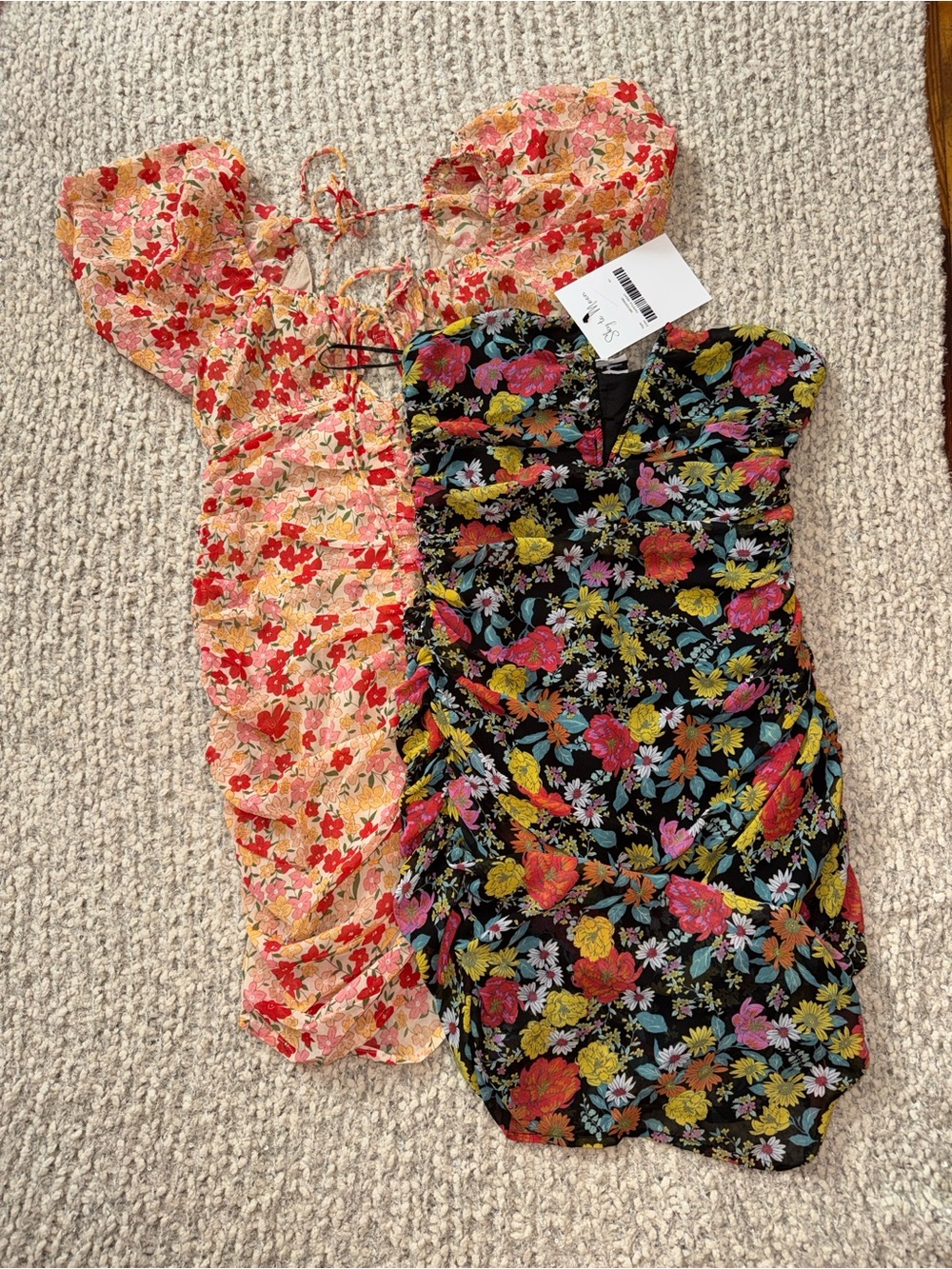 Sky to Moon Floral Ruched Mini Dresses Lot Size Small NWT